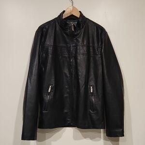 American Breed Men's Black Pleather Moto Racer Jacket Size M